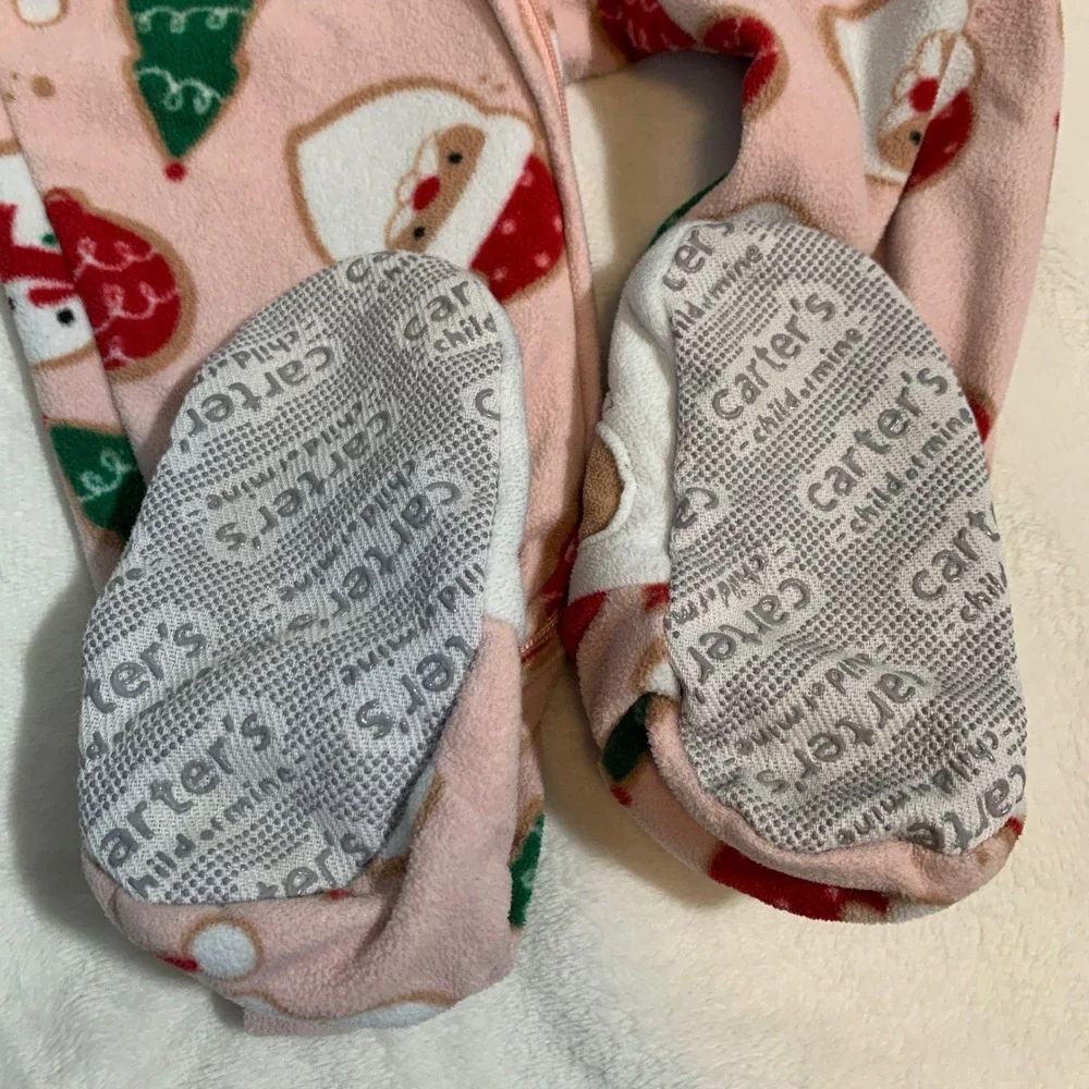 5/$25 Carters Child of Mine Pink Christmas Santa Snowman Tree Footie Pajamas 2T‎